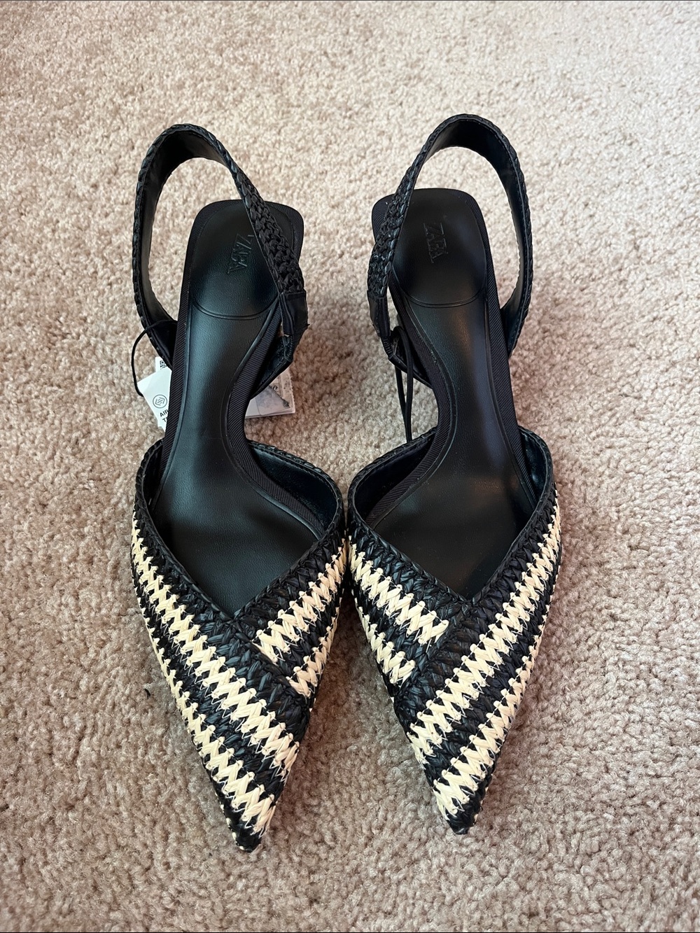 NWT ZARA Woven Slingback Kitten Heels - Picture 2 of 10